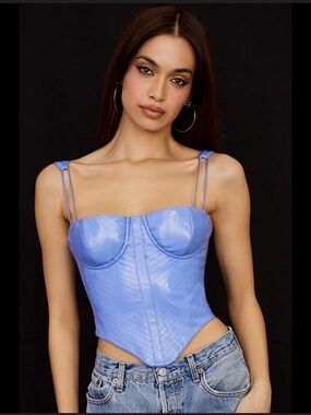 (M) House of CB Melissa Vegan Leather Corset Cornflower Blue Tank Top Medium